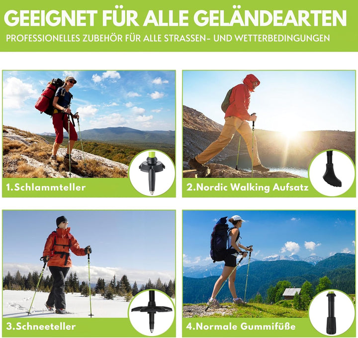 Wanderstöcke Faltbar Carbon oder Aluminium mit Korkgriff, Nordic Walking Stöcke Damen &Herren, Leich