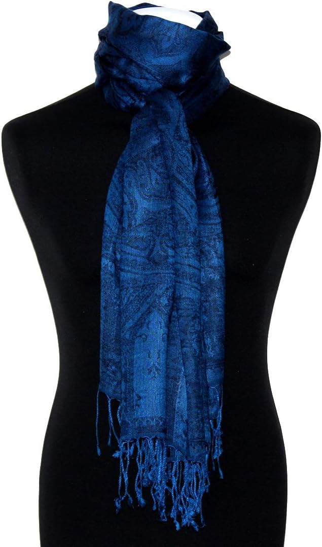 Lorenzo Cana Pashmina Damenschal Schaltuch hochwertig 70 cm x 180 cm Paisleymuster gewebt mittelblau