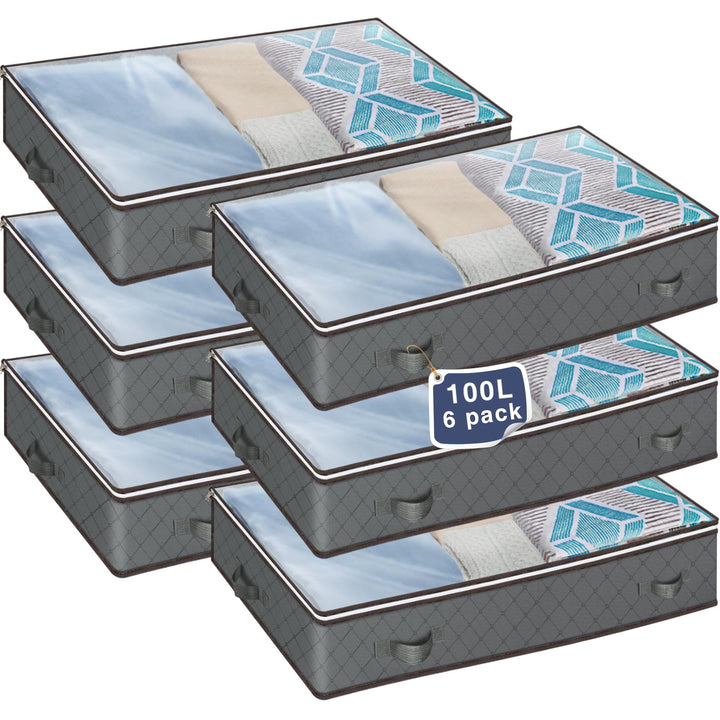 MIXC 6 Packungen Unterbettaufbewahrungen, 100 l grosse Unterbett-Aufbewahrungsbox mit Deckel, Aufbew