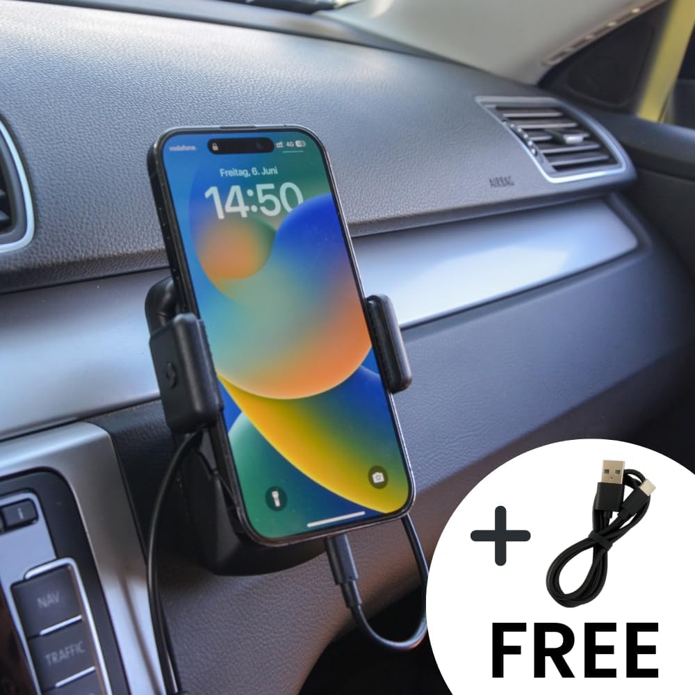 Handyhalterung für VW Aufnahmehalter | Handyvorbereitung | USB-C Ladekabel | Passend für VW Passat,