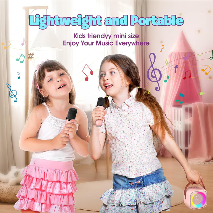 Karaoke Maschine Kinder mit 2 Mikrofonen, Mikrofon Kinder Geschenk Mädchen 3-10 Jahre, Drahtloses Mi