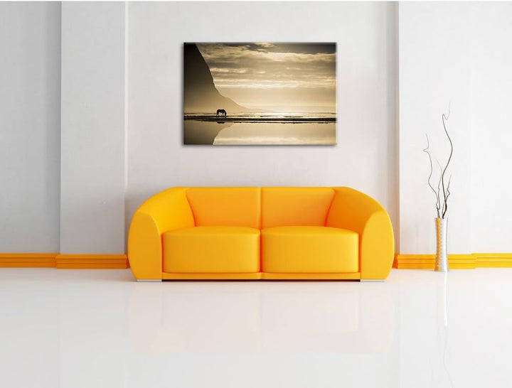 Pixxprint Pferd am Ufer Einer Insel / 100x70cm Leinwandbild bespannt auf Holzrahmen/Wandbild Kunstdr