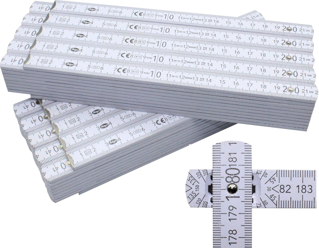10 Stück Zollstöcke Zollstock 2 Meter mit 90°/180° Winkeleinrastung und Winkelskala (30°/45°/60°/75°