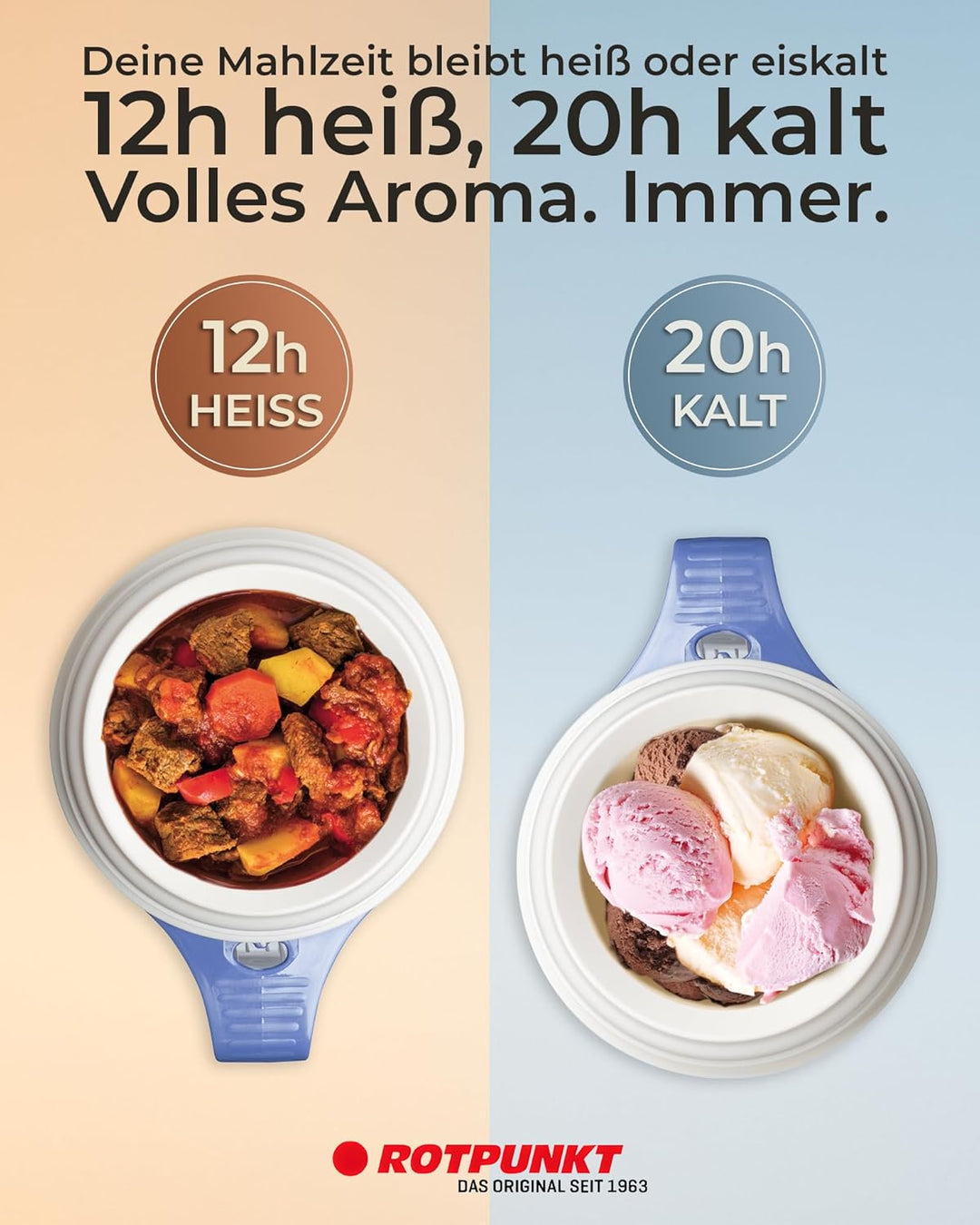 ROTPUNKT Thermobehälter für Essen 850 ml inkl. Löffel – Thermo Lunchbox Heiss & Kalt I Made in Germa
