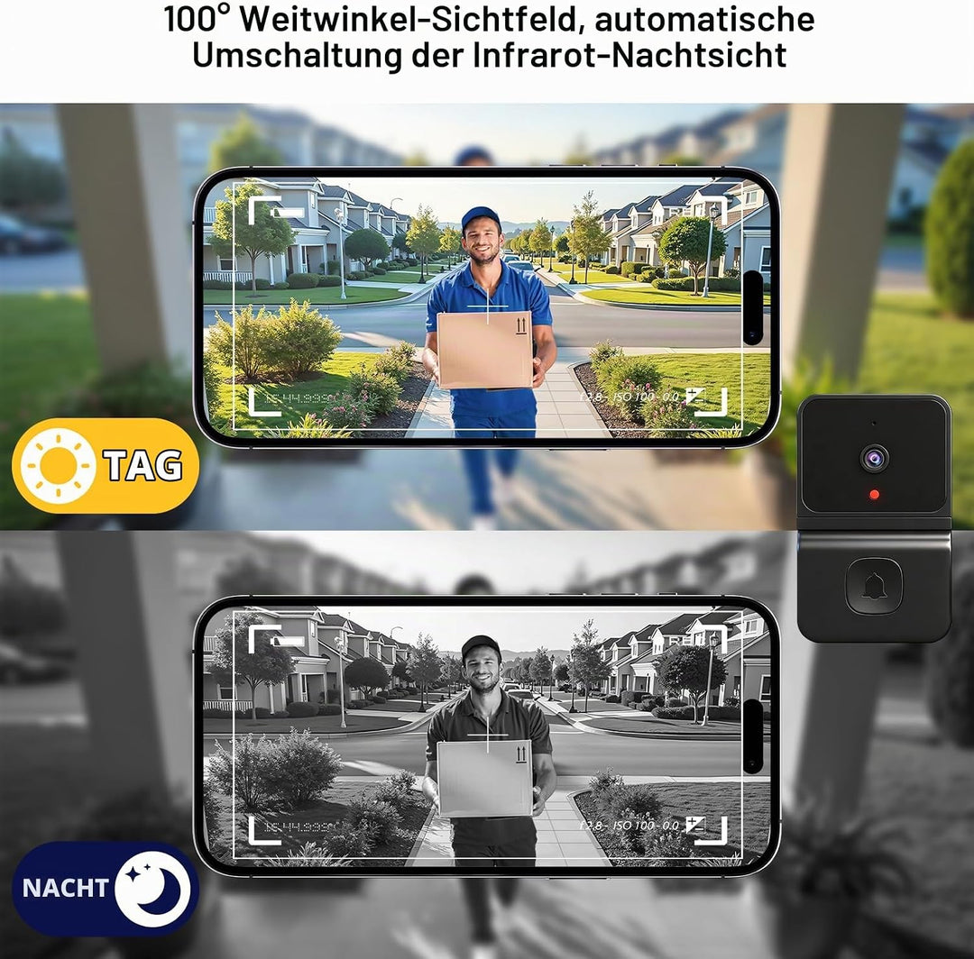 Video Türklingel mit Kamera,2.4GHz WLAN-Videotürklingel-Sicherheitskamera,Smarte Video Türklingel mi
