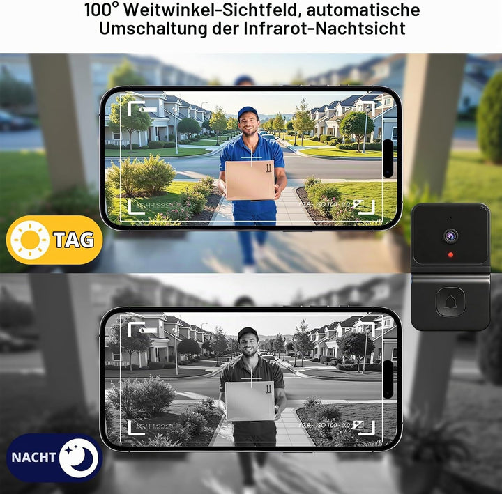 Video Türklingel mit Kamera,2.4GHz WLAN-Videotürklingel-Sicherheitskamera,Smarte Video Türklingel mi