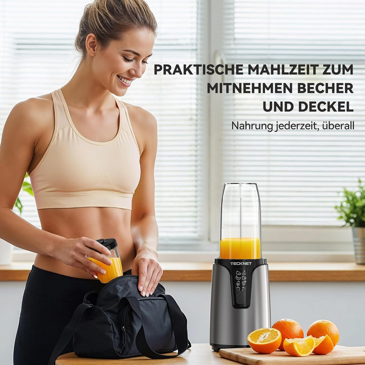 TECKNET 1000W Smoothie Maker, Smoothie Mixer mit 2 BPA-freie Becher (500ml&150ml), Standmixer Klein