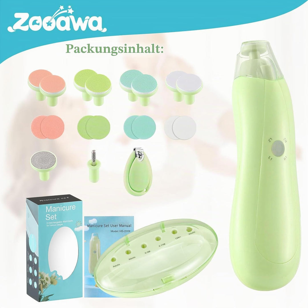 Zooawa Baby Nagelknipser 20 in 1, Elektrischer Baby Nageltrimmer, Nagelfeilen Set mit 12 Ersatzpads,