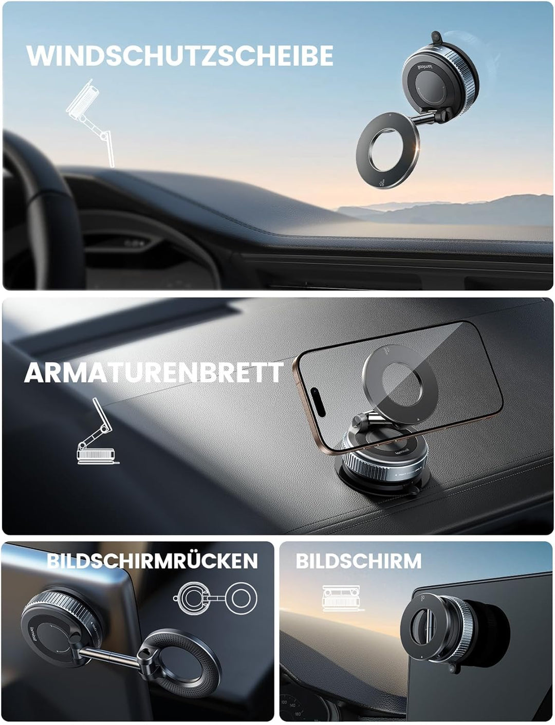 Lamicall Magnetischer Handyhalterung Auto für Magsafe Autohalterung - [TOP Vakuum Saugnapf & 24X Mag