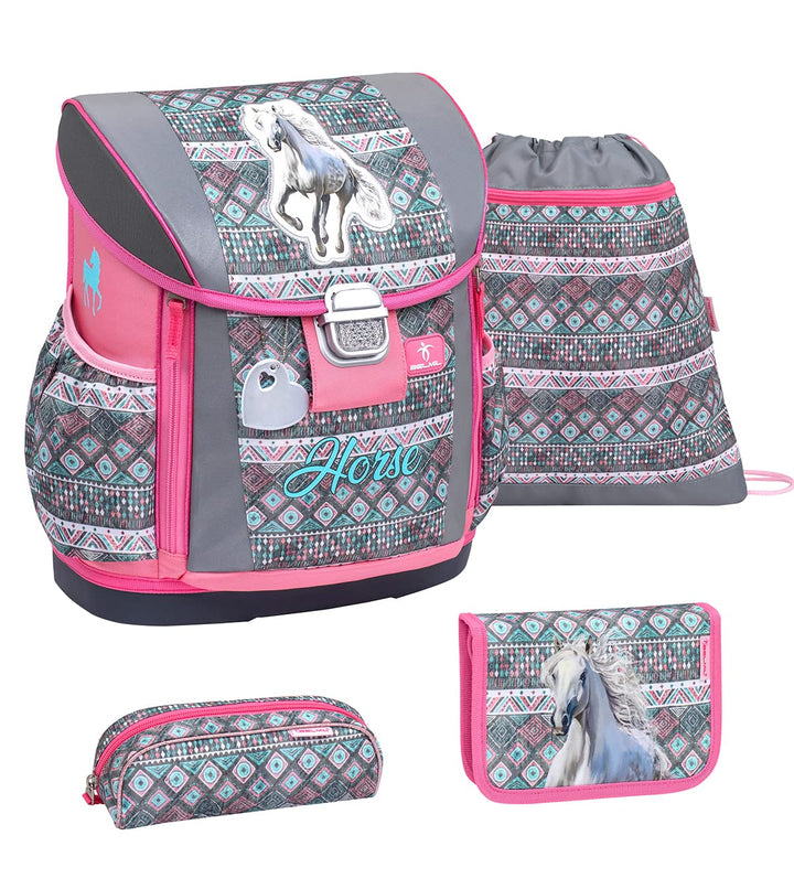 Belmil 404-20 Schulranzen Set 4 - teilig (404-20/AG/S Horse Aruba Blue), Horse Aruba Blue