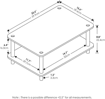 Furinno Just 2-Tier No Tools Fernsehstand, TV-Ständer, Couchtisch, Weiss, 59.9 (Breite) x 22.4 (Höhe