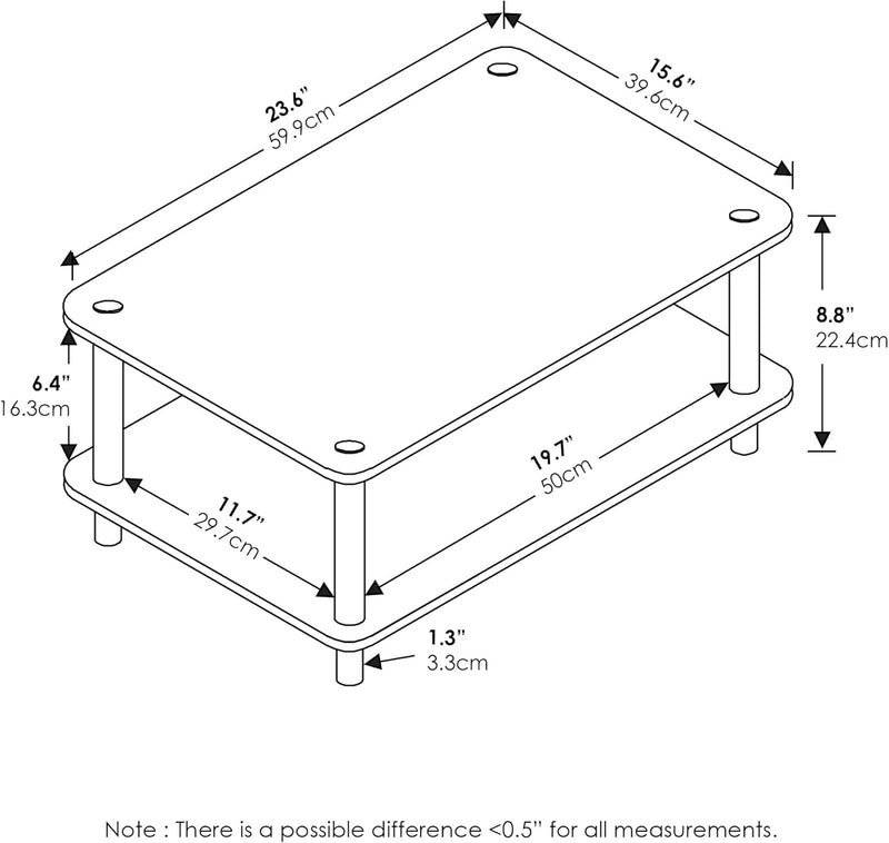 Furinno Just 2-Tier No Tools Fernsehstand, TV-Ständer, Couchtisch, Weiss, 59.9 (Breite) x 22.4 (Höhe