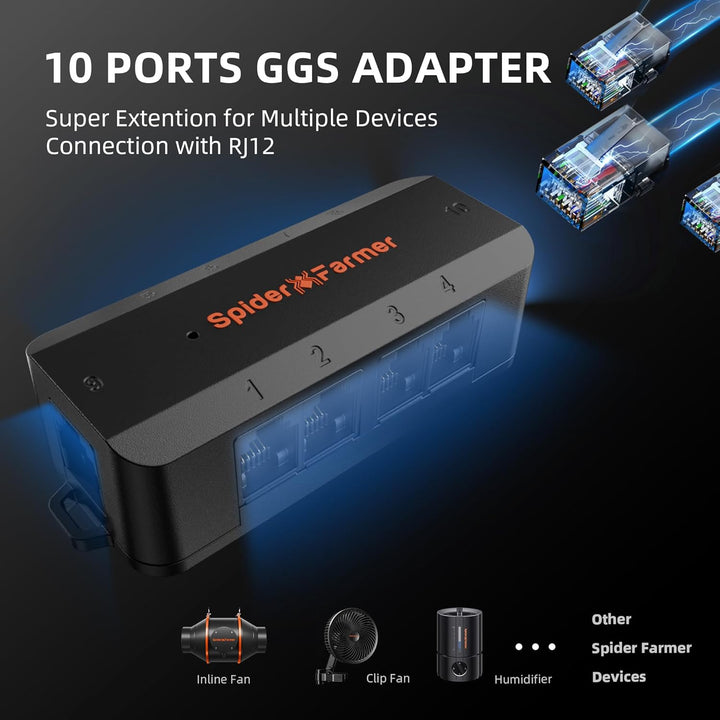 Spider Farmer GGS Pro Adapter, universeller 10 PortErweiterungs Hub mit RJ12-Kabel für das GGS Anbau