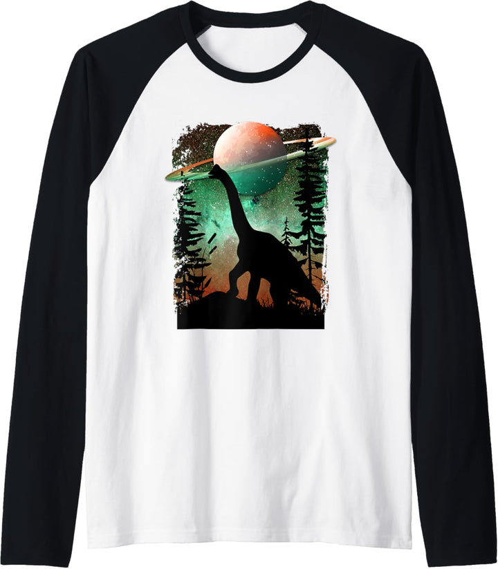 Brontosaurus Dinosaurier Sci-Fi Galaxy Star Night Nature Raglan