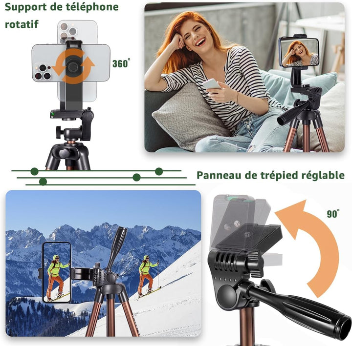 Handy Stativ, Lusweimi 140 cm Leicht Stativ, Aus Aluminium iPhone Halterung Stativ mit Handyhalterun