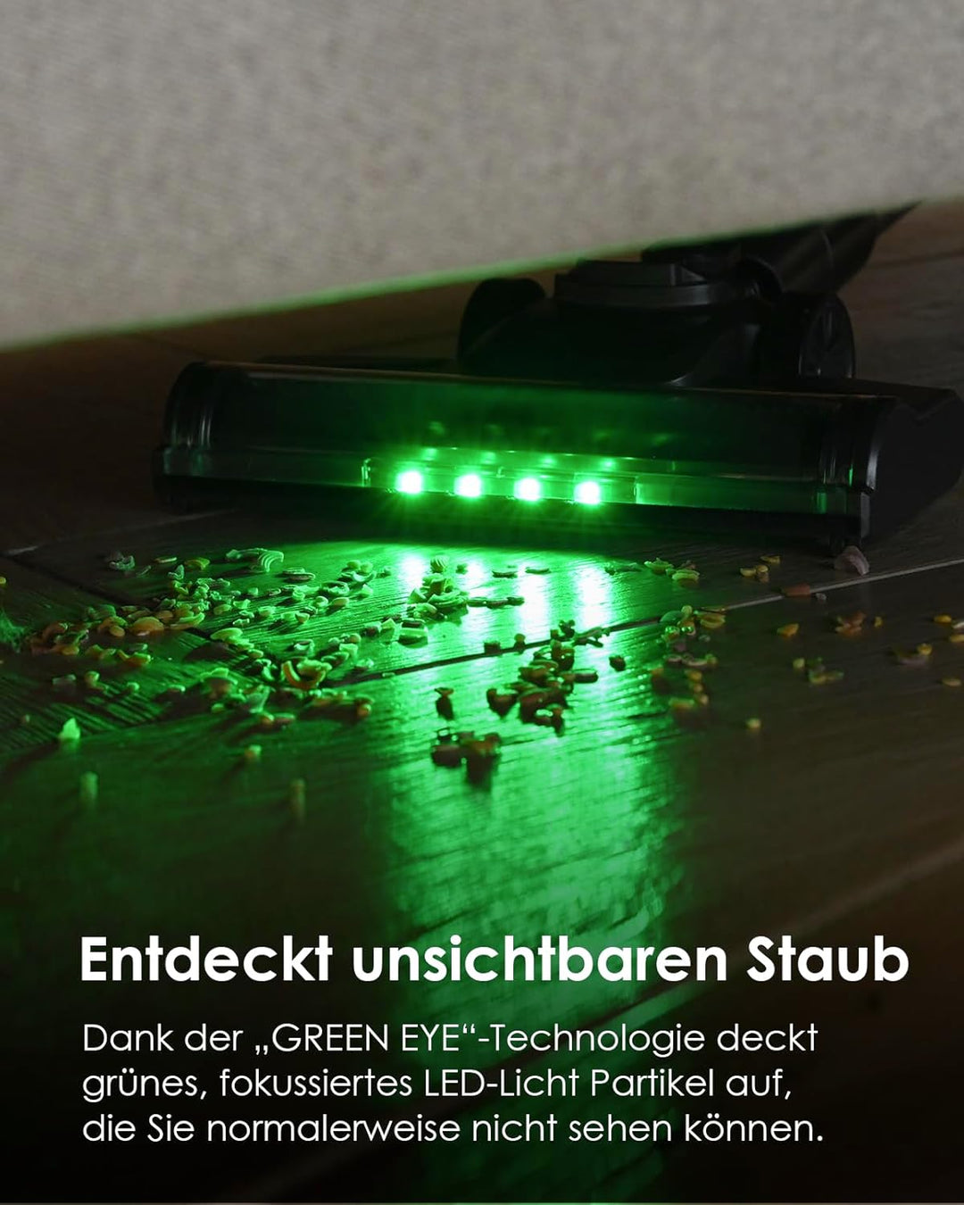VersLife Akku Staubsauger Kabellos, 500W/45KPA Stabstaubsauger mit LED-Display und grüne Frontleucht