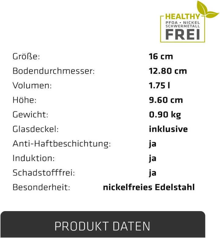 Berndes Kochtopf Injoy Special Edition 16 cm, Induktion, Kochtopf aus Edelstahl, allherdtauglich, To