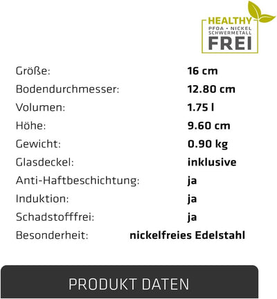 Berndes Kochtopf Injoy Special Edition 16 cm, Induktion, Kochtopf aus Edelstahl, allherdtauglich, To