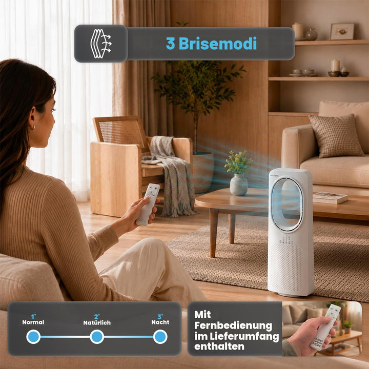 Wintem Freezy Turmventilator ohne Flügel, mit Fernbedienung und Timer, Wirbelkühler, mit Oszillation