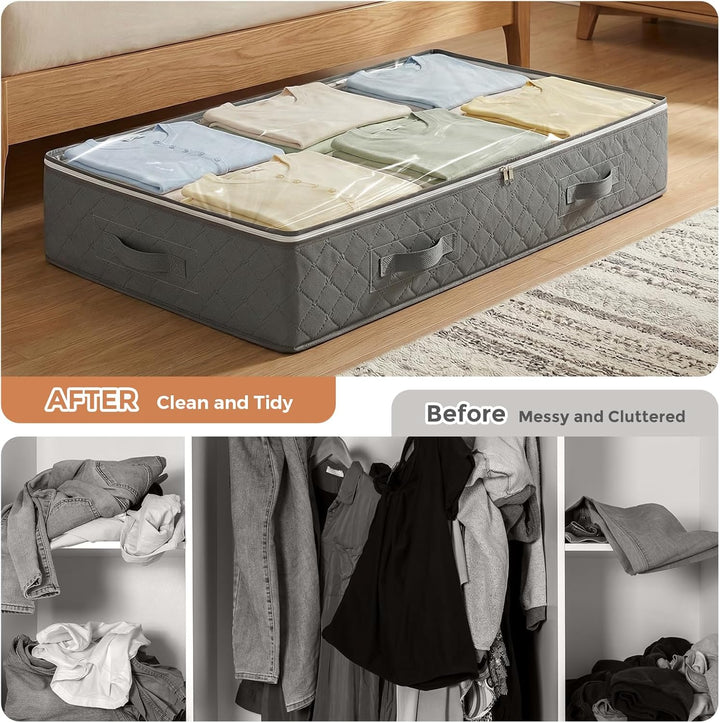 Budding Joy 4 Stück 90L Unterbettkommode, Aufbewahrungsbox mit Deckel Faltbare Unterbett Aufbewahrun