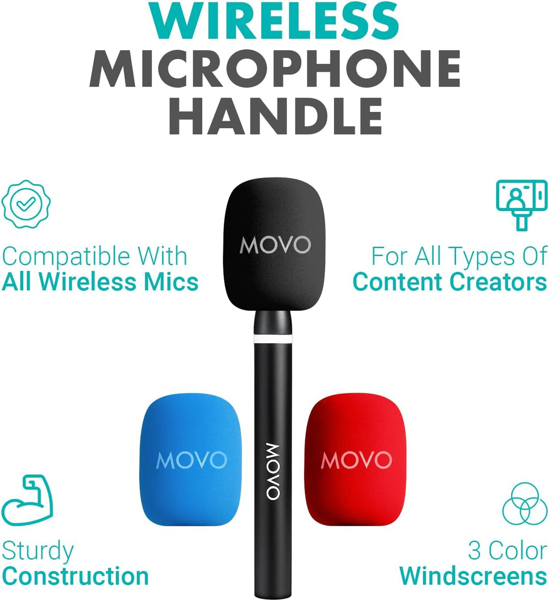 Movo WMX-HM2 Kabelloser Mikrofongriff für DJI Mic, Rode GO II - Handheld Interview Grip mit Mic Halt