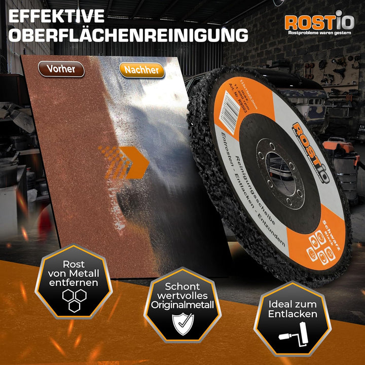 ROSTIO CSD-Scheibe 115 mm Schwarz – 5 Stück – Reinigungsscheibe für Winkelschleifer – flexibles Schl