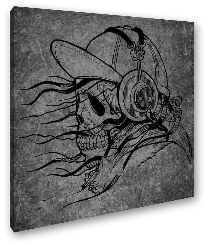 deyoli unheimlicher Totenkopf mit Kopfhörern Format: 60x60 Effekt: Schwarz&Weiss als Leinwandbild, M