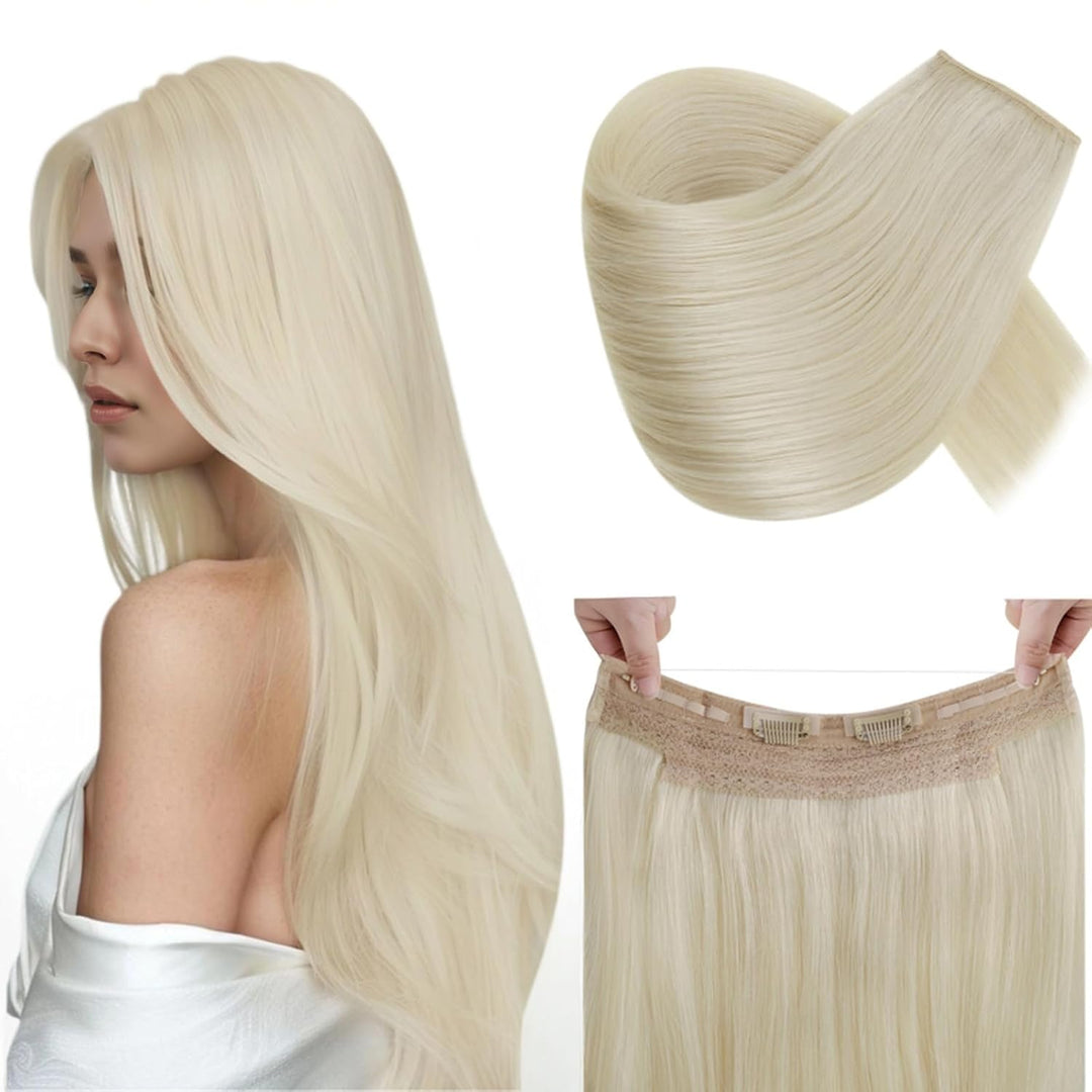 RUNATURE Extenison Echthaar Draht Blond Unsichtbare Haarverlängerung Echthaar Mit Draht Blond Haar E