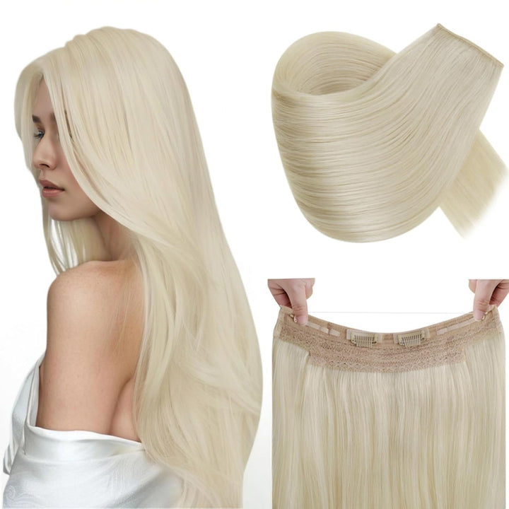 RUNATURE Extenison Echthaar Draht Blond Unsichtbare Haarverlängerung Echthaar Mit Draht Blond Haar E