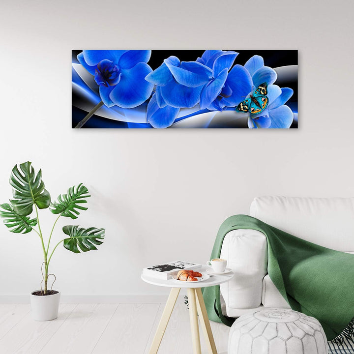 Feeby Wandbild Orchideen Druckbild Leinwandbild abstrakt Blau 120x40 cm Leinwandbild 120x40 cm Blau_