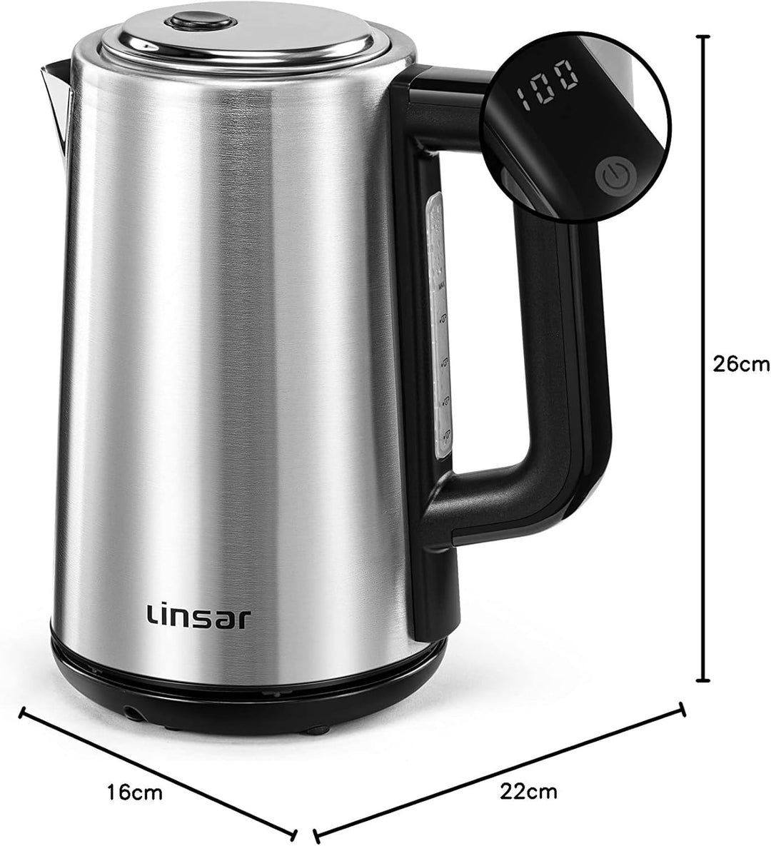 Wasserkocher - Edelstahl-Optik - 1,7 Liter - Mit Touchfunktion, Warmhaltefunktion, 5 Temperatur-Eins