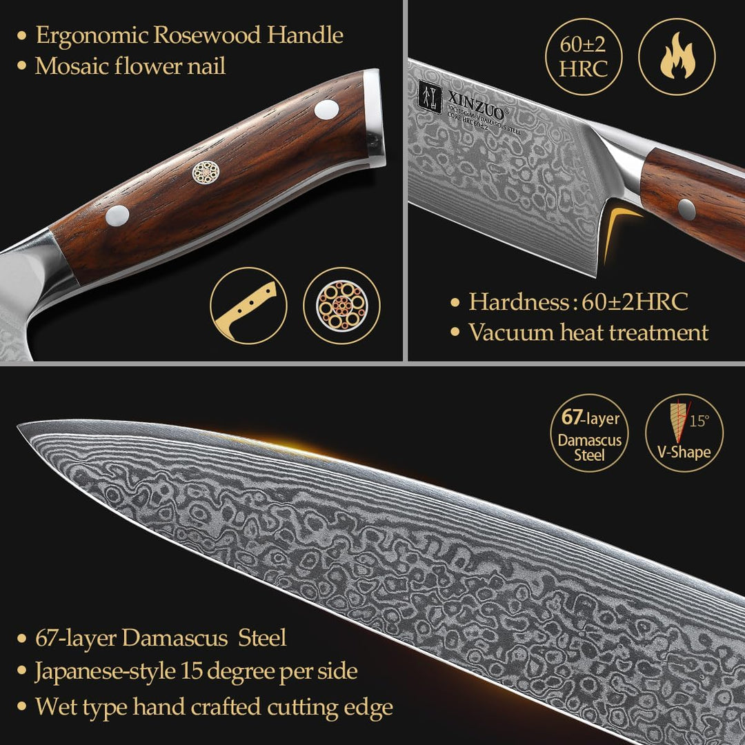 XINZUO Damaststahl Kochmesser 25.5cm, Handgeschmiedet scharf Küchenmesser 67 Schichten Damaststahl p