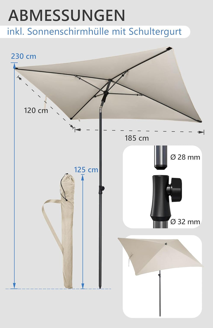 4smile Sonnenschirm Balkon SunnyShade Plus, mit Sonnenschirm Schutzhülle - Sonnnenschutz Balkon SET,