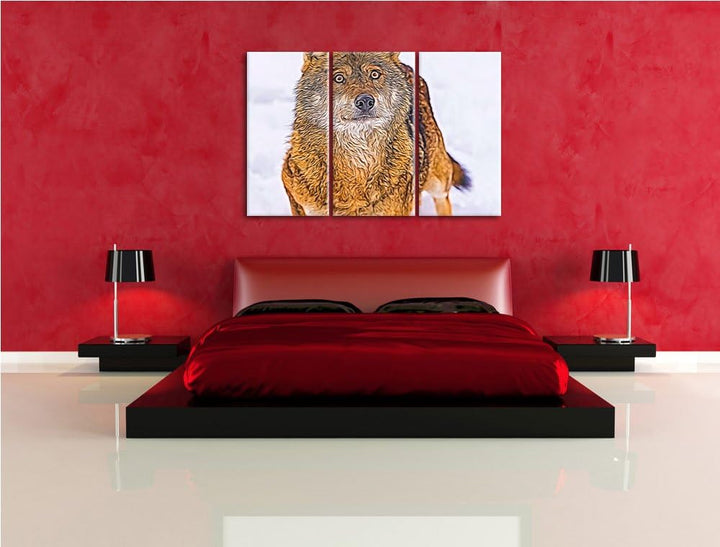 niedlicher Wolf im Schnee Spezial 3-Teiler Leinwandbild 120x80 Bild auf Leinwand, XXL riesige Bilder