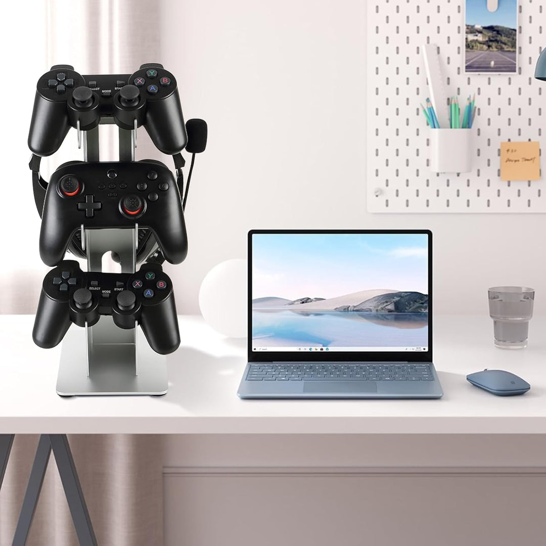 3-stöckig Spielkonsole Halterung Kopfhörerhalterung Gamepad Ständer für hängendes Headset 3 Silber,