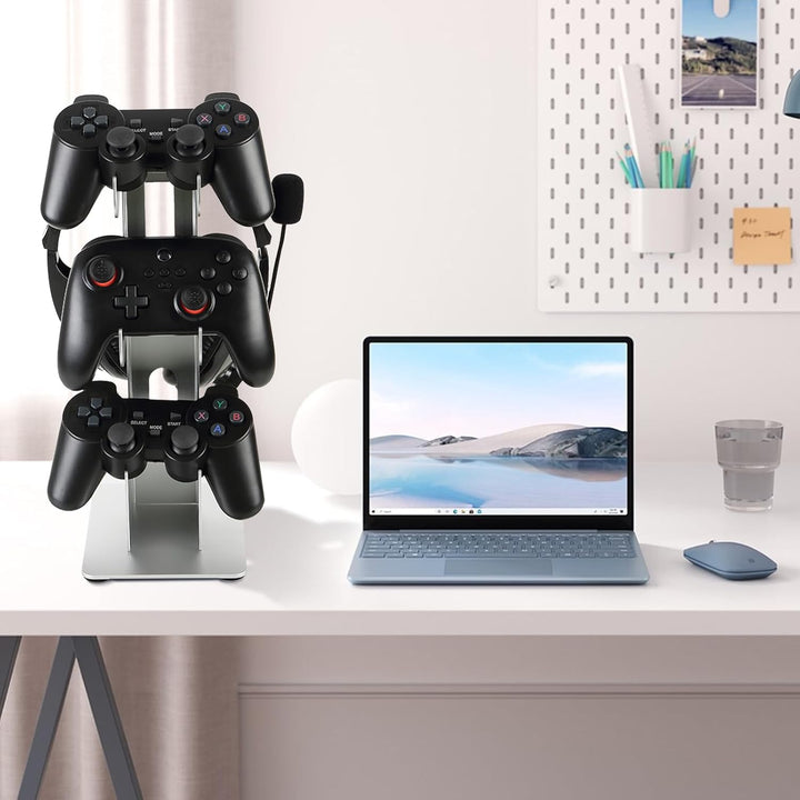3-stöckig Spielkonsole Halterung Kopfhörerhalterung Gamepad Ständer für hängendes Headset 3 Silber,