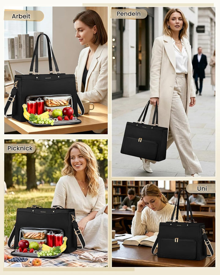 RAINSMORE Lehrertasche Damen mit Kühlfach 15,6 Zoll Laptoptasche Arbeitstasche Damen Gross PU Leder