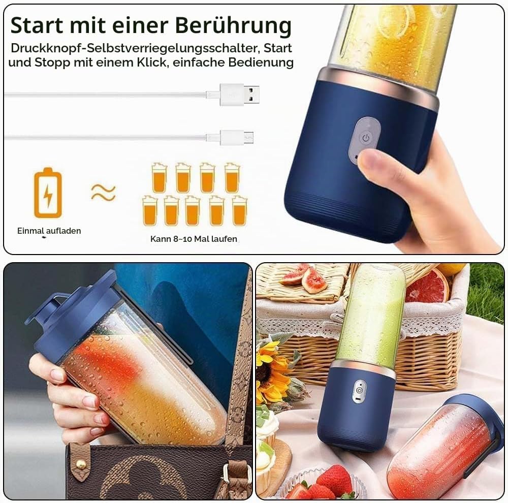 Smoothie Maker, 400ml Tragbarer Mixer Mini Blender mit 6-Klingen Edelstahl Klein Smoothie Maker to G