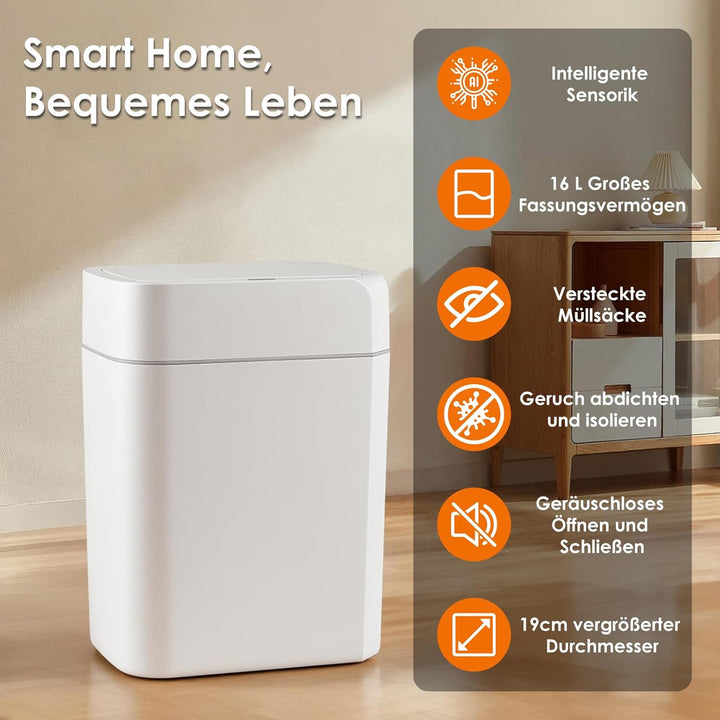 16L Mülleimer mit Sensor, Automatik Touchless Mülleimer mit Hand und Knie Sensor, Schnelle Reaktion,