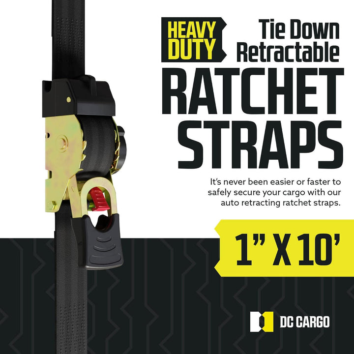 DC Cargo – Einziehbare Ratschengurte, 2 Stück (2,5 cm x 3 m) – robuste Spanngurte, automatisch einzi