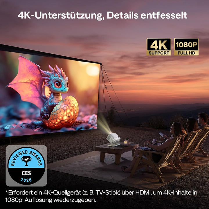 Aurzen Boom Mini 4-in-1 Smart Beamer mit Google TV, 4K Unterstützt Heimkino & Outdoor Projektor, 20W