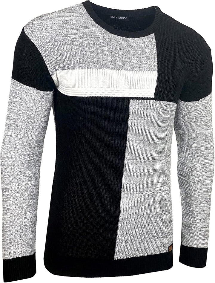 Baxboy Herren Pullover Slim Fit Rundhals Strick-Pullover Rundkragen Moderner Männer schwarzer Pulli