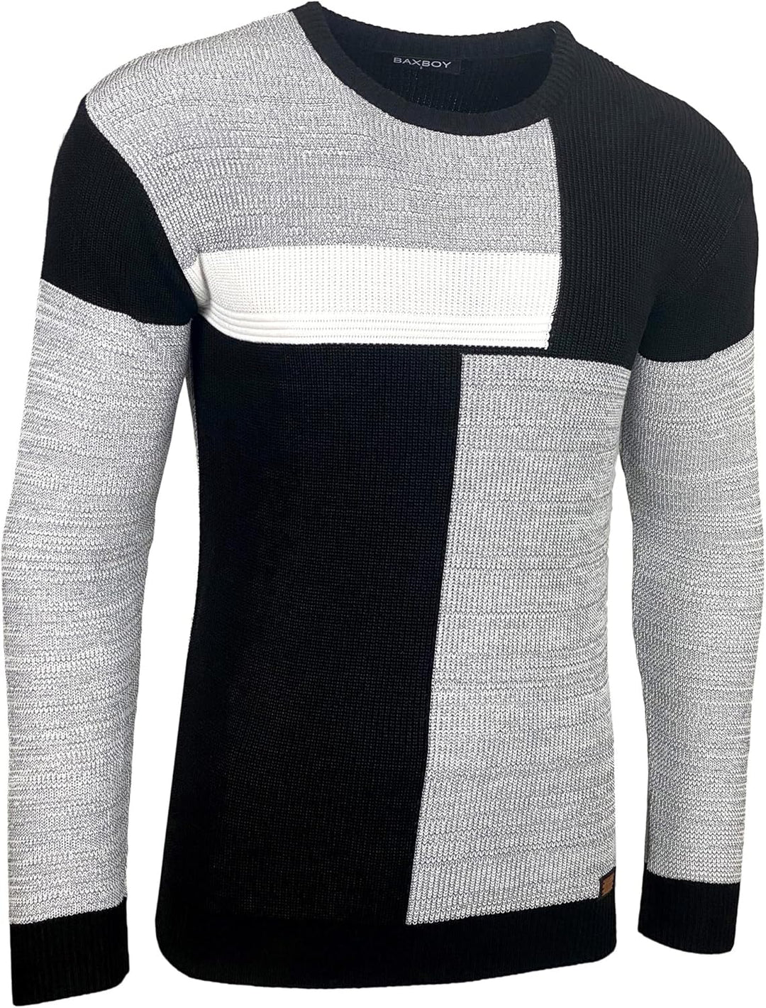 Baxboy Herren Pullover Slim Fit Rundhals Strick-Pullover Rundkragen Moderner Männer schwarzer Pulli