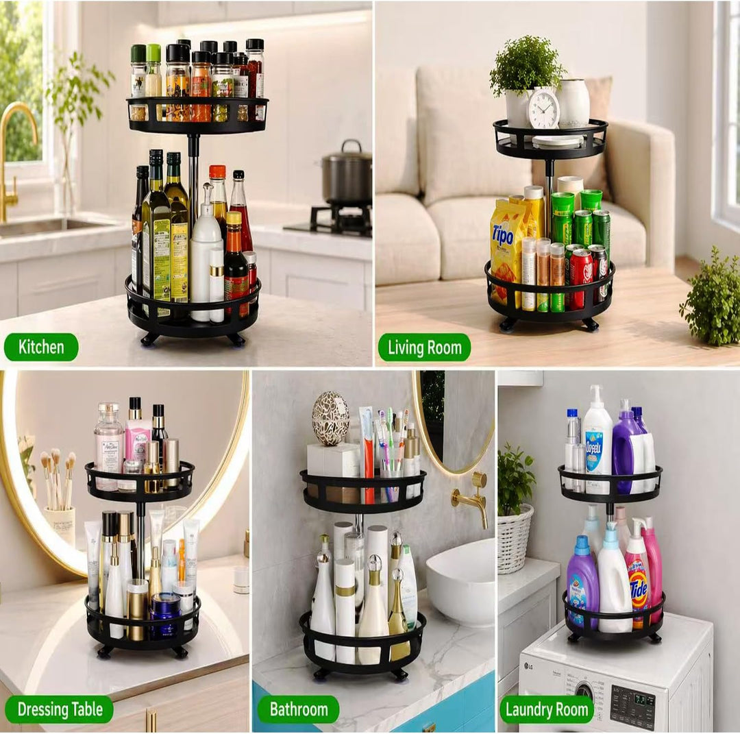 Drehteller Organizer, 2-Lagig, Schwarzer Kohlenstoffstahl | Drehbar, Gewürzregal, Für Gewürzgläser,
