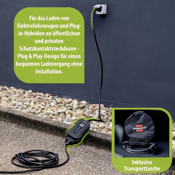 Brennenstuhl tragbares EV Ladegerät Typ 2 - Schutzkontakt (Mobile Ladestation 10A, 2,3kW, 8m, IP44,
