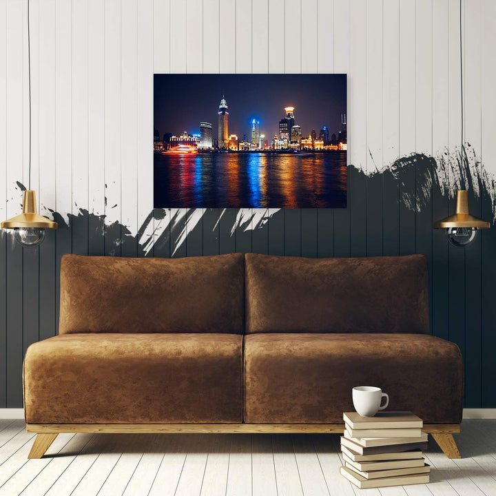 Feeby Bild auf Leinwand Stadt bei Nacht Kunstdruck modern mehrfarbig 80x60 cm Leinwandbild 80x60 cm