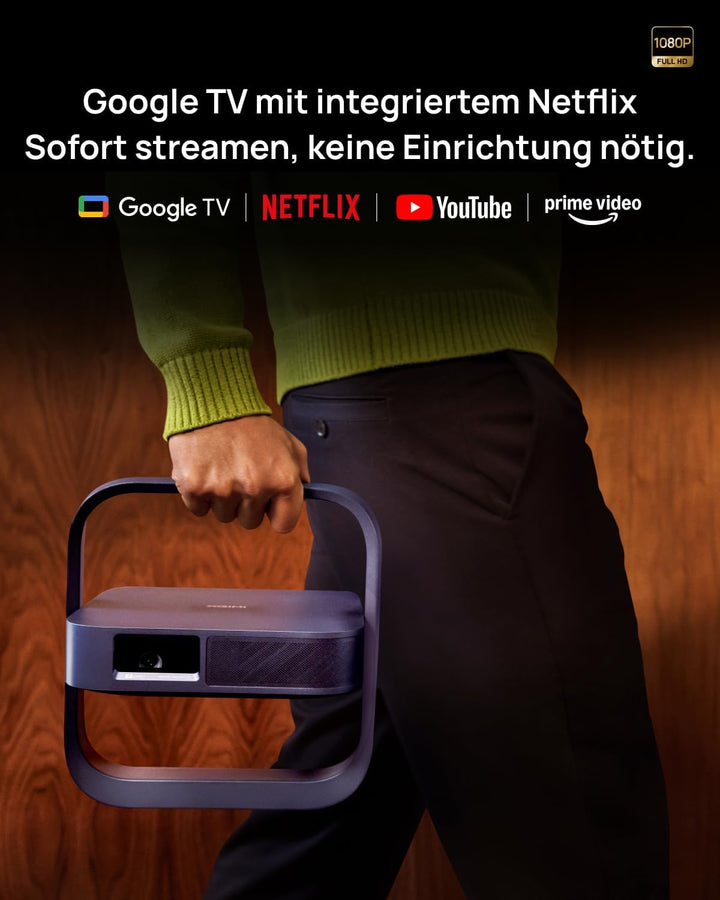 XGIMI Elfin Flip Laser Tragbarer Beamer 1080P mit Google TV &amp; Netflix | 1600 ISO Lumen, RGB-Triple-L
