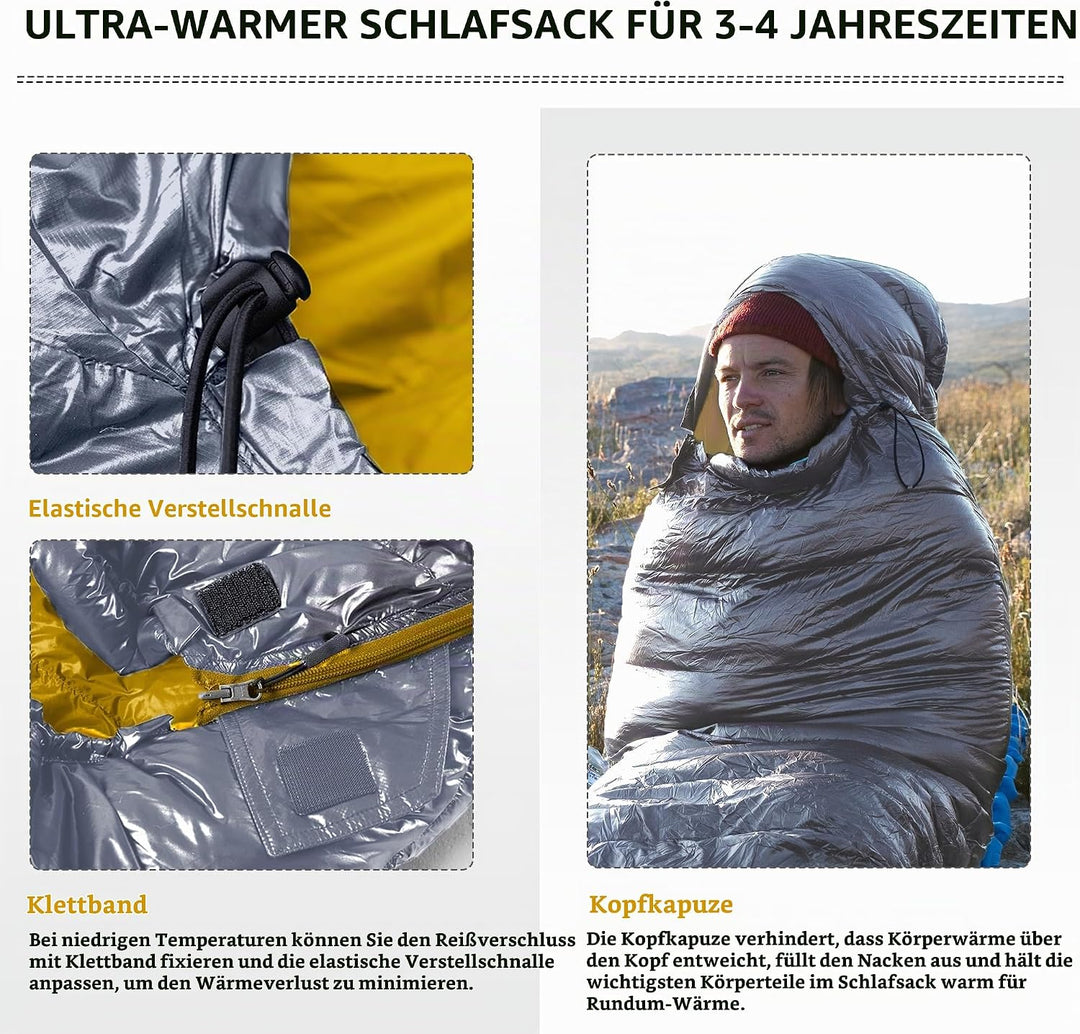 Naturehike CW-Serie RDS Daunenschlafsack,Ultraleichte Tragbare Kompackte Daunen Schlafsack 4 Jahresz