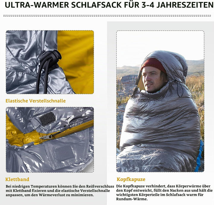 Naturehike CW-Serie RDS Daunenschlafsack,Ultraleichte Tragbare Kompackte Daunen Schlafsack 4 Jahresz