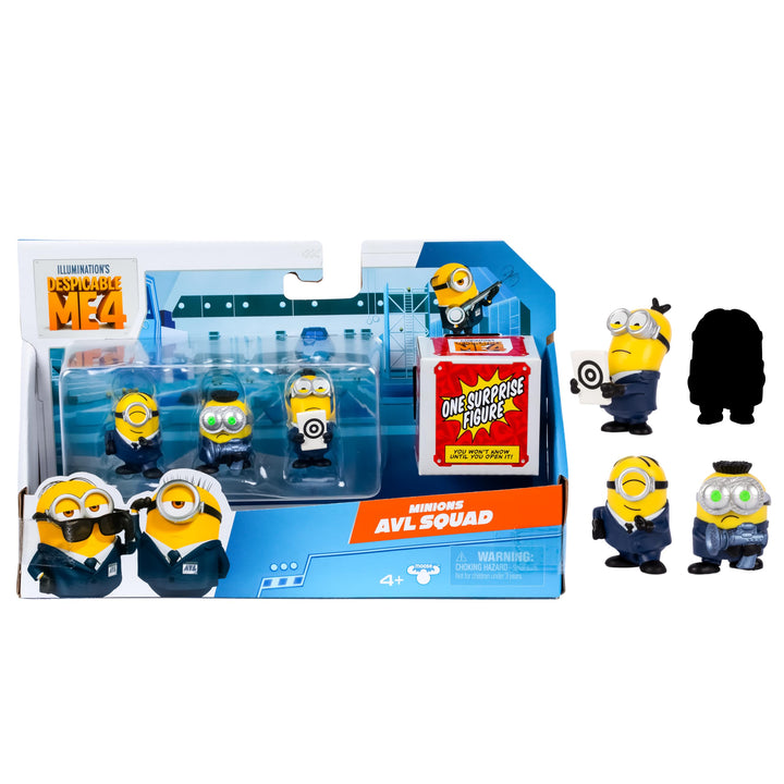 MINIONS Ich – Einfach unverbesserlich 4, Packung mit 4 Figuren AVL-Team. 5,8 cm grosse Sammelfiguren